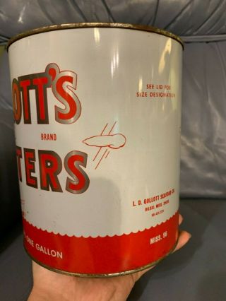 Very Rare Gollott ' s Brand One Gallon Oyster Tin Can Biloxi Mississippi Miss 96 4