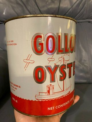 Very Rare Gollott ' s Brand One Gallon Oyster Tin Can Biloxi Mississippi Miss 96 6
