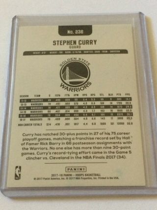 2017 - 18 Panini Basketball Autographed Stephen Curry Warriors Card 2