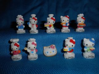 Hello Kitty Cook Chef Baker Set 10 Mini Figurines French Porcelain Feves Figures