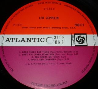 LED ZEPPELIN 1st LP 1969 PLUM ATLANTIC A//1 B//1 MATRIXES 3