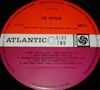 LED ZEPPELIN 1st LP 1969 PLUM ATLANTIC A//1 B//1 MATRIXES 4