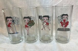 4 Betty Boop Highball Bar Glasses All Different Scenes Drinking Tumblers 12 Oz