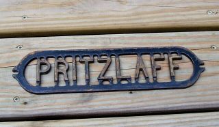 Antique 11 " Cast Iron Pritzlaff Logo Plate 1800 