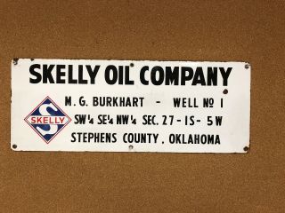 Rare Porcelain Skelly Oil Company Oil Well Lease Sign Stephens County,  Oklahoma