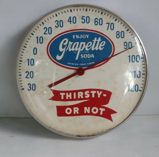 1950s Grapette Glass 12 " Soda Pop Thermometer Sign