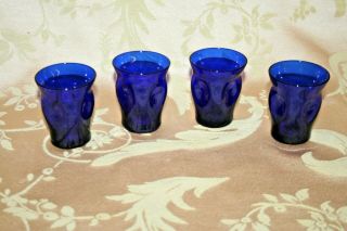 Vintage Set Of 4 Cobalt Blue Dimpled Art Glass 2.  5 " Tall Shot Glasses