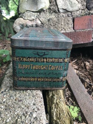 Antique Blanke’s Happy Thought Green Coffee Tin 2 Lb Hinged Lid Litho 3