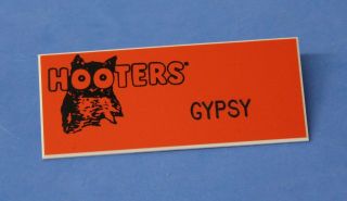 Hooters Restaurant Girl Gypsy Orange Name Tag / Pin - Waitress Pin