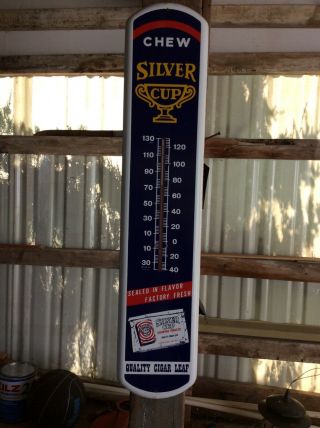 Vintage Silver Cup Tobacco Advertising Thermometer