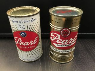 2 Different Pearl Beer (113 - 2 & 112 - 39) Empty Flat Top Beer Cans By Pearl,  Tx