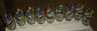 Nine Vintage 1983 Peyo Smurf Glasses Wonderful Nostalgic Color Artwork