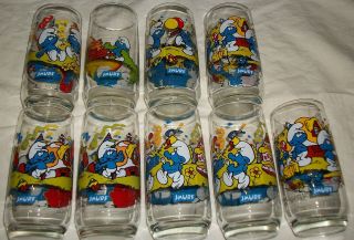 NINE VINTAGE 1983 PEYO SMURF GLASSES WONDERFUL NOSTALGIC COLOR ARTWORK 2