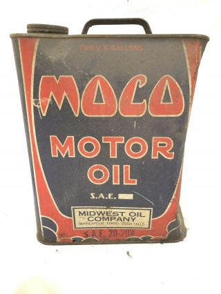Vintage Moco 2gallon Motor Oil Can Tin Midwest Oil Co Msp Sioux Falls Fargo