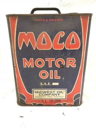 Vintage Moco 2gallon Motor Oil Can Tin Midwest Oil Co MSP Sioux Falls Fargo 3