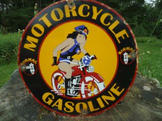 Rare Old Dated 1948 Signal Motorcycle Gasoline Porcelain Gas Sign
