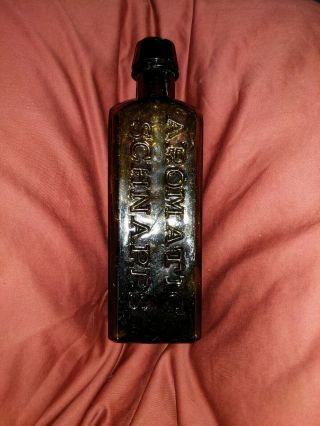 Antique Olive Aromatic Schnapps Schiedam Udolpho Wolfes Bottle 8 1/2 "