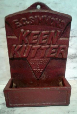 Vintage Advertising Keen Kutter Cast Metal Wall Match Safe Oxblood Paint