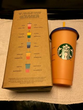 Starbucks Venti Color Changing Cup - Apricot Tangerine Orange With Blue Lid