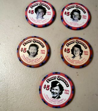 Four Queens Casino Las Vegas Five (5) A League Of Their Own $5.  00 Chips Unc.