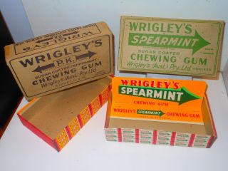 2 Old Wrigleys Chewing Gum Pk Cardboard Boxes Milkbar Shop Display Sign Aust
