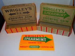 2 Old WRIGLEYS Chewing Gum PK cardboard boxes milkbar shop display sign Aust 2