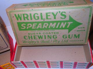 2 Old WRIGLEYS Chewing Gum PK cardboard boxes milkbar shop display sign Aust 3