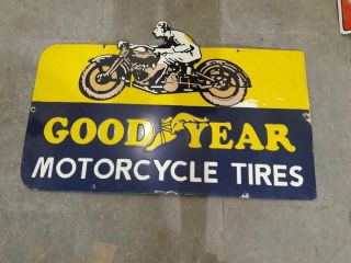 Porcelain Goodyear Motorcycle Tires Sign 36 X 24 Inches Pre - Owned