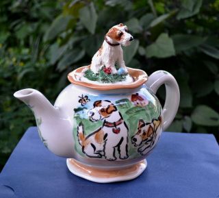 Russell Terrier.  Handsculpted Ceramic Teapot.  Ooak.  Look