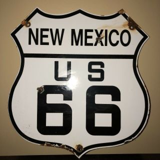 Vintage Porcelain Mexico Us Route 66 Road Sign Shield