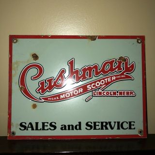Vintage Porcelain Cushman Motor Scooter Sales Service Sign