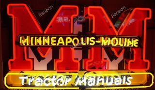 24x24 Inches Minneapolis - Moline Tractor Manuals Fram Real Neon Sign Light