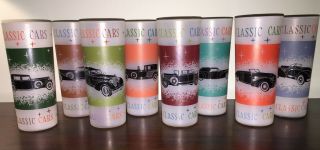 Vintage Classic Car Glasses Set Of 8 Frosted Glass