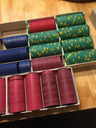8 Vintage Boxes Of Antique Casino Poker Chips Game Room