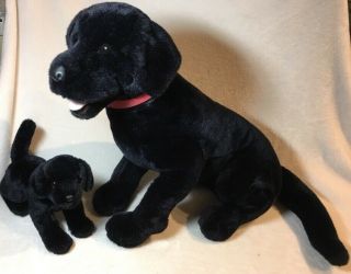2 Douglas Cuddle Toys - Large Black Labrador Retriever Dog Beau,  Bonus Puppy Plush