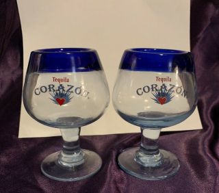 2 Corazon Tequila De Agave Cobal Blue Rim Footed Sipping Glass