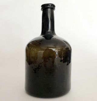 Best 18th Century And Bright English Blown Black Glass Mallet Bottle,  1750
