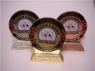 3 Pc Poker Tournament Trophy Set With Stands 1st 2nd 3rd Place Card Guards