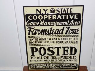 Ny State Cooperative Game Management Area Embossed Metal Sign