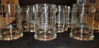 8 Pc Set Nautical Theme Collectable Etched Glass Beer Mugs With Handle