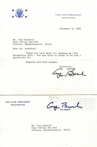 1988,  George Bush,  Vice - President,  Letter Of Thanks Signed,  Plus Signed Cut