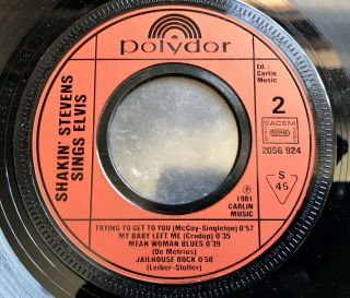 Shakin’ Stevens SHAKY SINGS ELVIS PRESLEY 7” Vinyl EP Polydor FRANCE Picture Slv 7