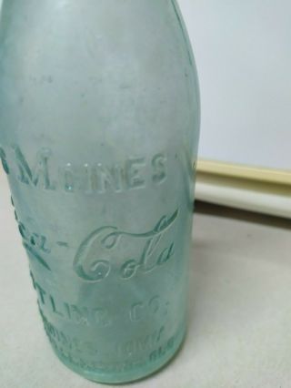 Coca Cola Straight Side bottle Des Moines 1900 Rare 3