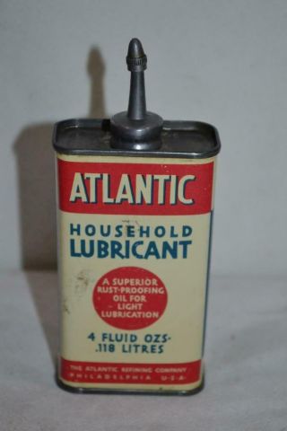 Vintage Atlantic Household Lubricant Oil Tin Can Vgc