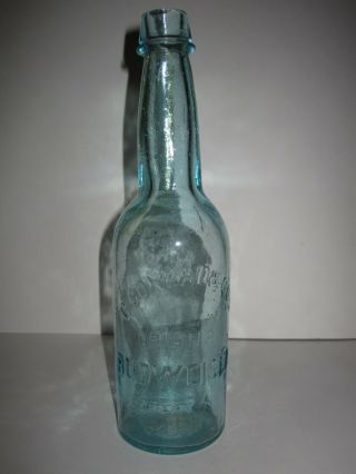 Budweiser Glass Beer Pint Bottle C.  Conrad & Co.  Pre - Prohibition Aqua