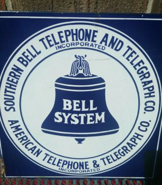 OLD SOUTHERN BELL Telephone & TELEGRAPH Flange Sign Porcelain Double Sided 5