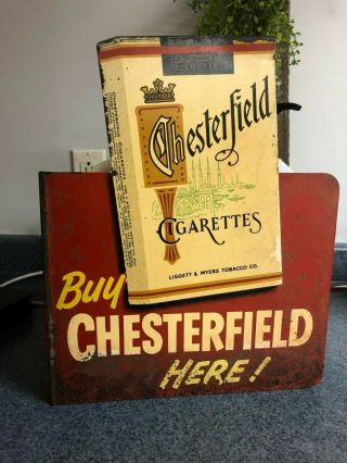 Old Chesterfield Cigarettes Flange Tin Metal Advertising Sign