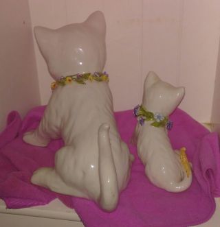 Italian Set of White Pottery Cats/Kittens 8 1/2 