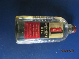 Vintage 3 In One Glass Oil Bottle With Paper Label 6 Oz.