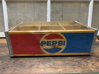 Vintage Pepsi Cola Soda Wood Crate Box 2l Old Beverage Advertising Blue Red